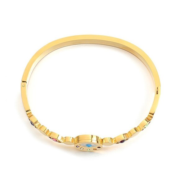 Evil Eye Bracelet, Protection Birthstone Bracelet, Gold Bangle Cuff Bracelet - Picture 8 of 10
